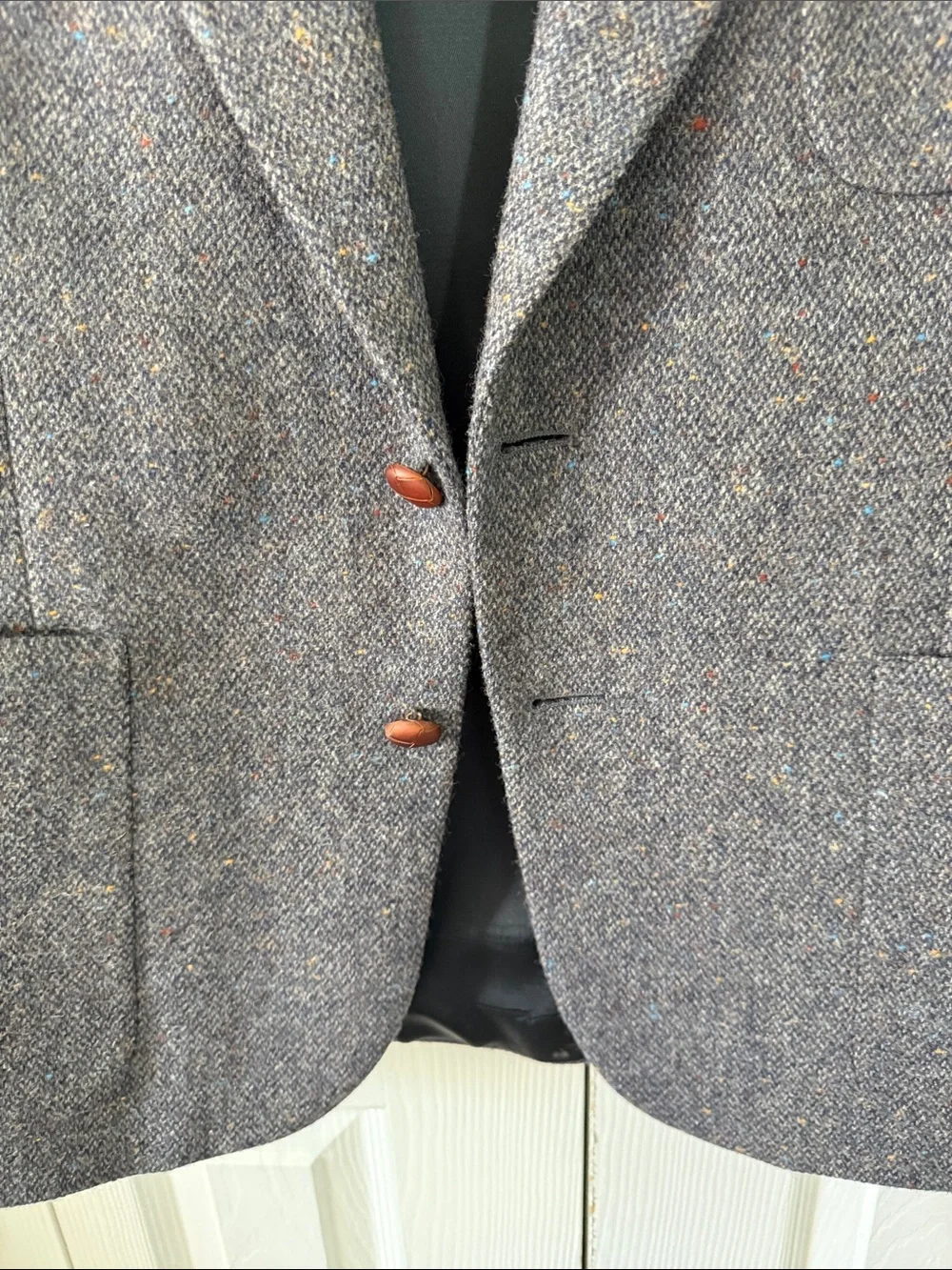 Vintage Stafford Wool Donegal Tweed Blazer Men's Gray Elbow Patches Sz 40S